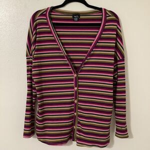 Rue21 Stretchy Multicolor Y2K Stripe Artsy Slouchy Button Cozycore Cardigan XL